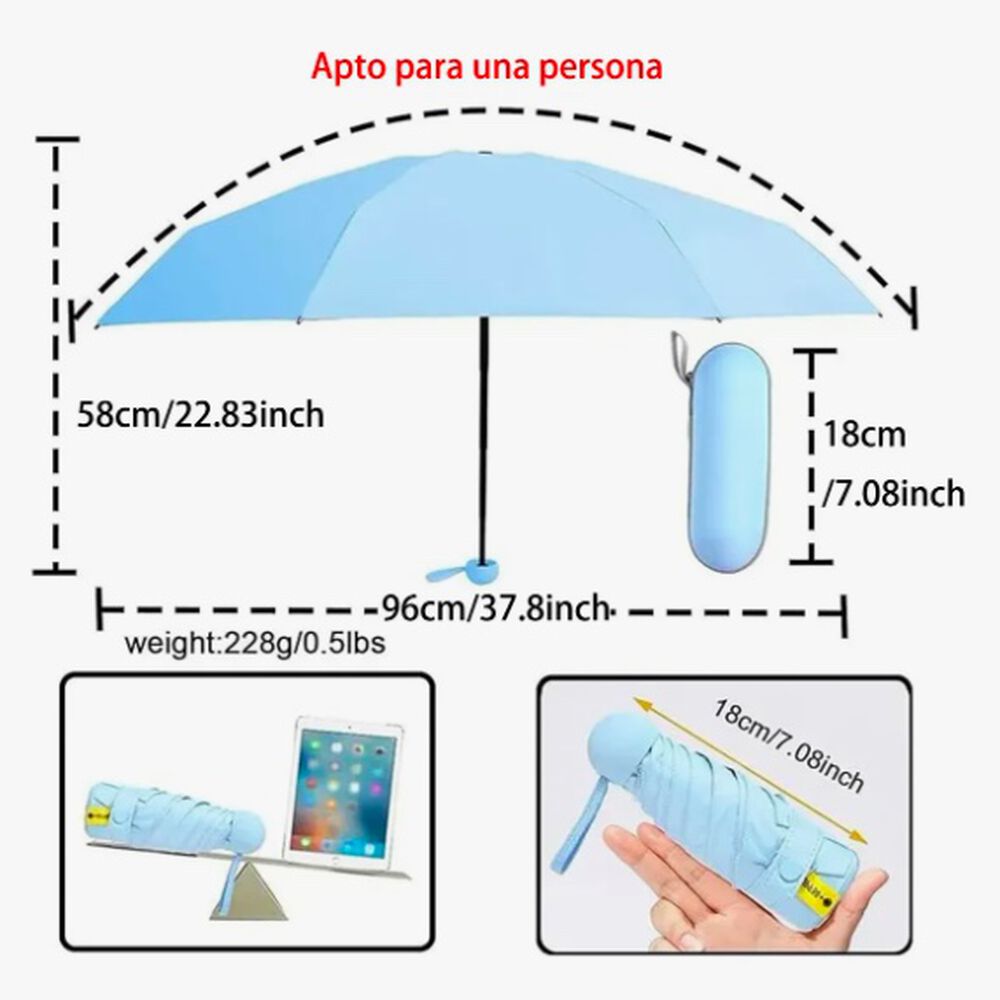 Mini Paraguas Plegable Celeste image number 3.0