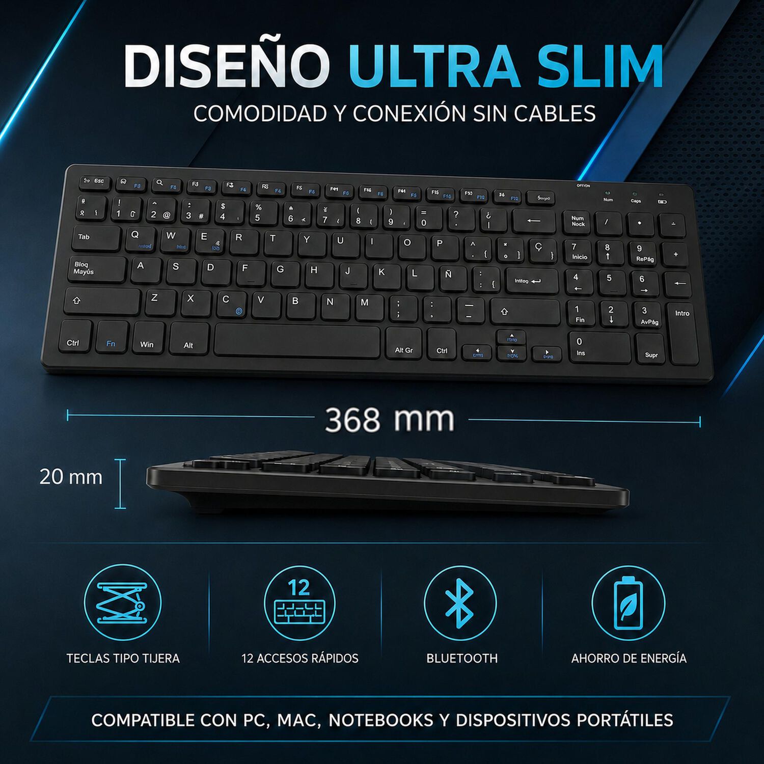 Teclado Inal&aacute;mbrico Bluetooth Ultra Slim Multiplataformas image number 6.0
