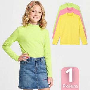 Polera Camiseta Polar Primera Capa Cuello Beatle Manga Larga Colores Surtido Ni&ntilde;a