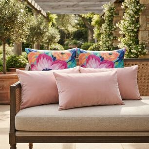Set De 5 Cojines Jard&iacute;n Acuarela Ros&eacute; Estampados Y Terciop