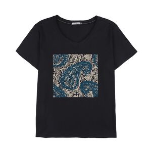 Polera Lisa Con Estampado Manga Corta Cuello V Mujer Lesage