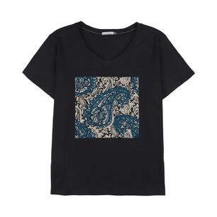 Polera Lisa Con Estampado Manga Corta Cuello V Mujer Lesage