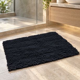 Alfombra De Ba&ntilde;o Negra De Chenille 45 70 Cm Absorbente Y Antideslizante