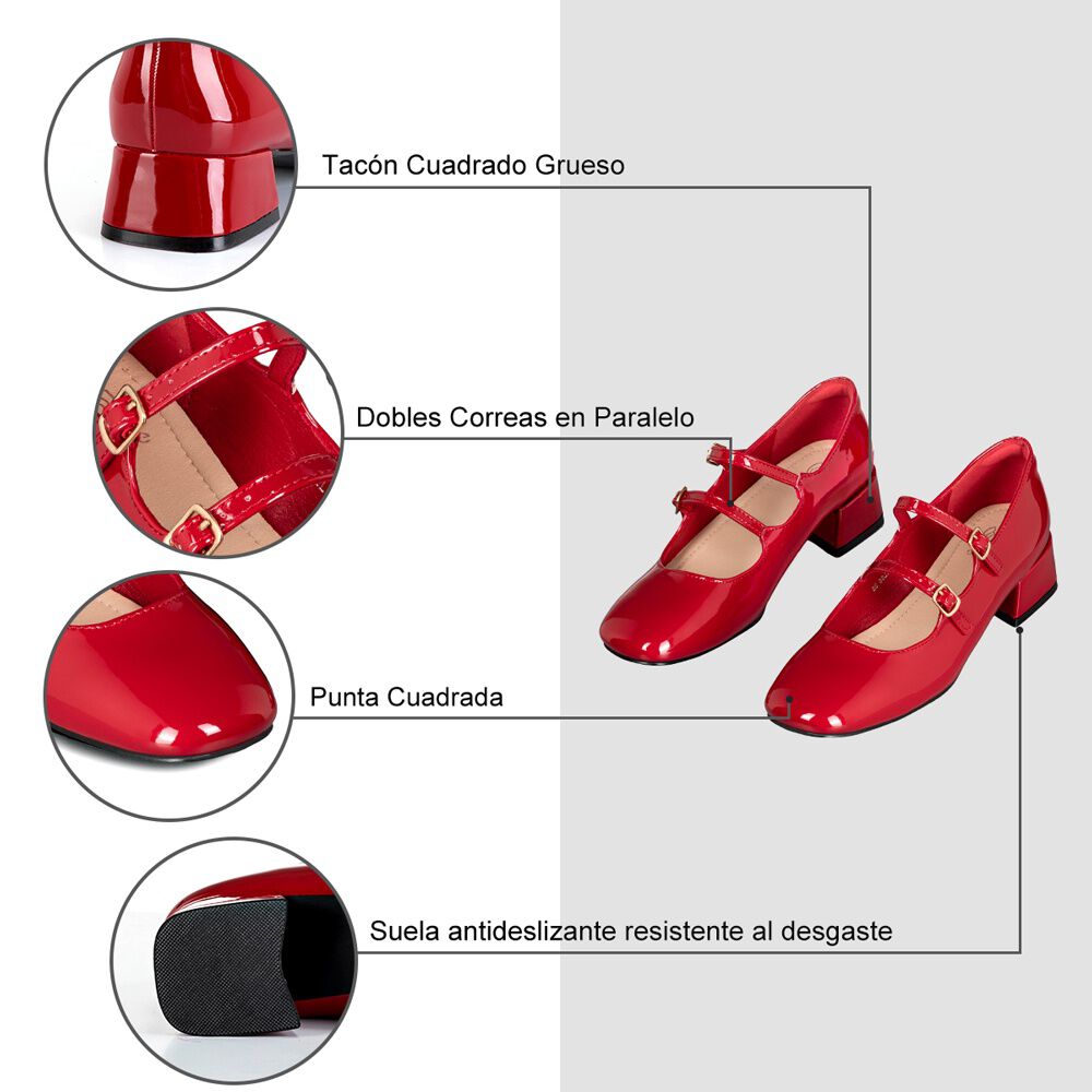 Zapatos Mary Jane Charol Burdeo Taco Mujer Weide Yl66 image number 7.0