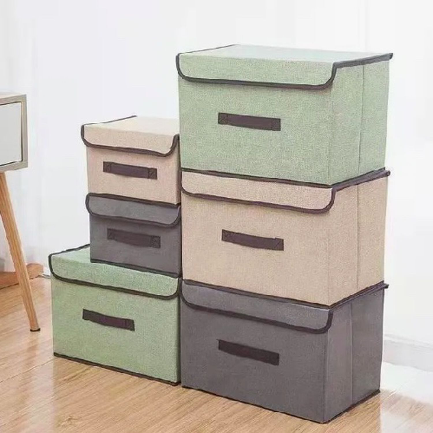 4 Unidades Cajas Organizadoras De Tela Plegables Con Tapas Gris image number 2.0