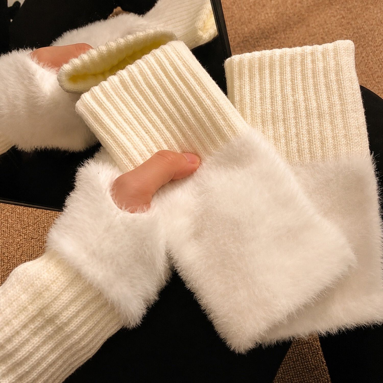 Guantes Suaves De Invierno Sin Dedos Medio Dedo Esponjoso image number 23.0