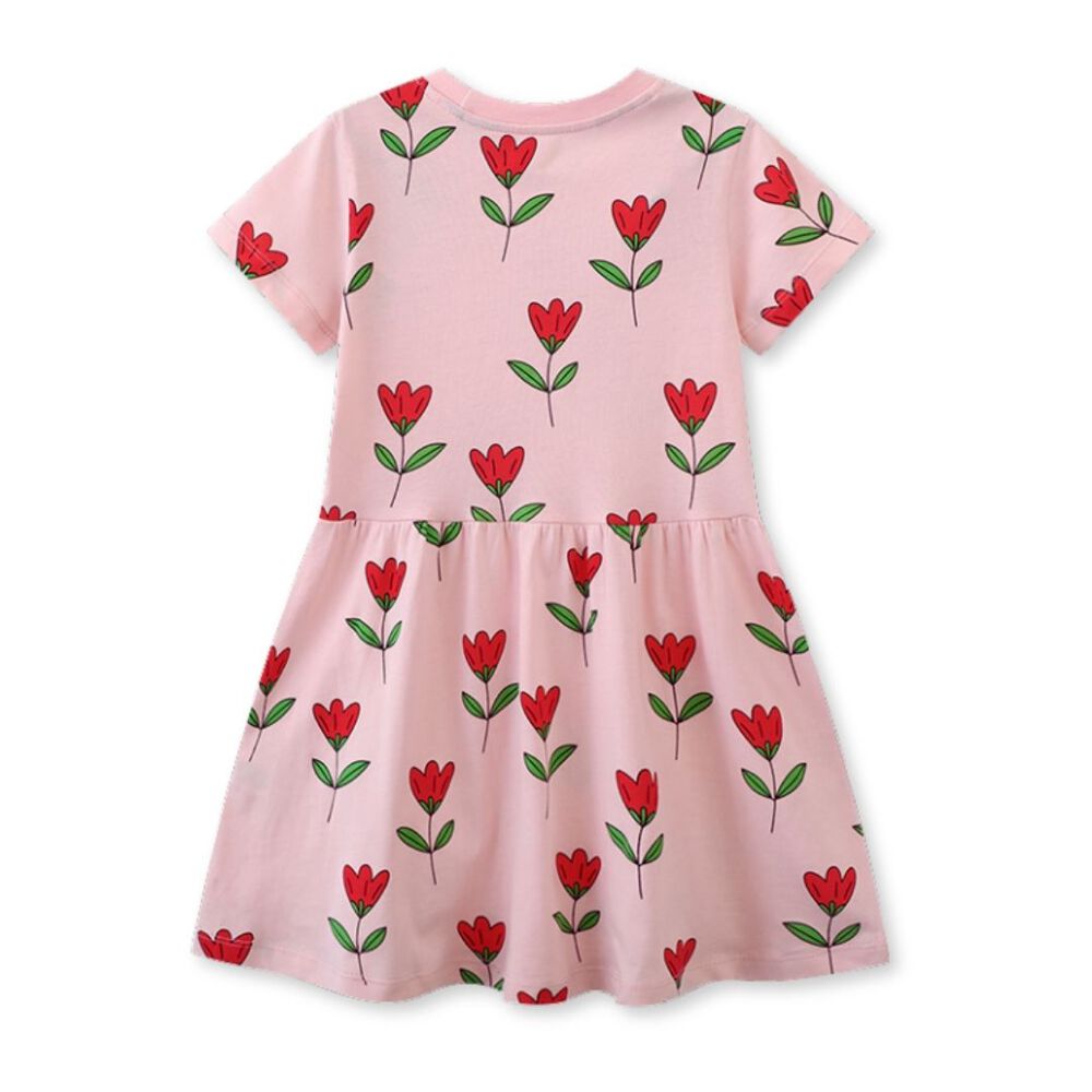 Vestido Manga Corta Ni&ntilde;a Estampado Rosa Princesa 2 A 7 A&ntilde;os image number 1.0