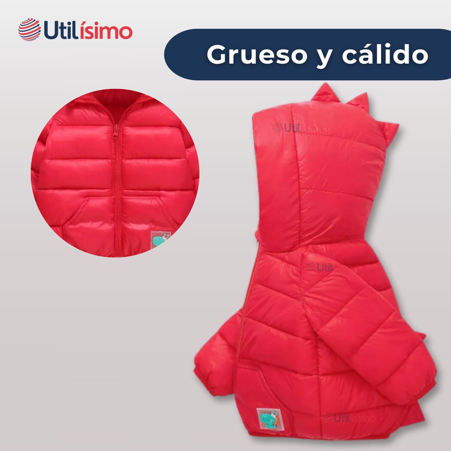 Parka Dinosaurio Con Capucha Manga Larga Ni&ntilde;o Jump Kids Rojo Dinosaurio image number 3.0