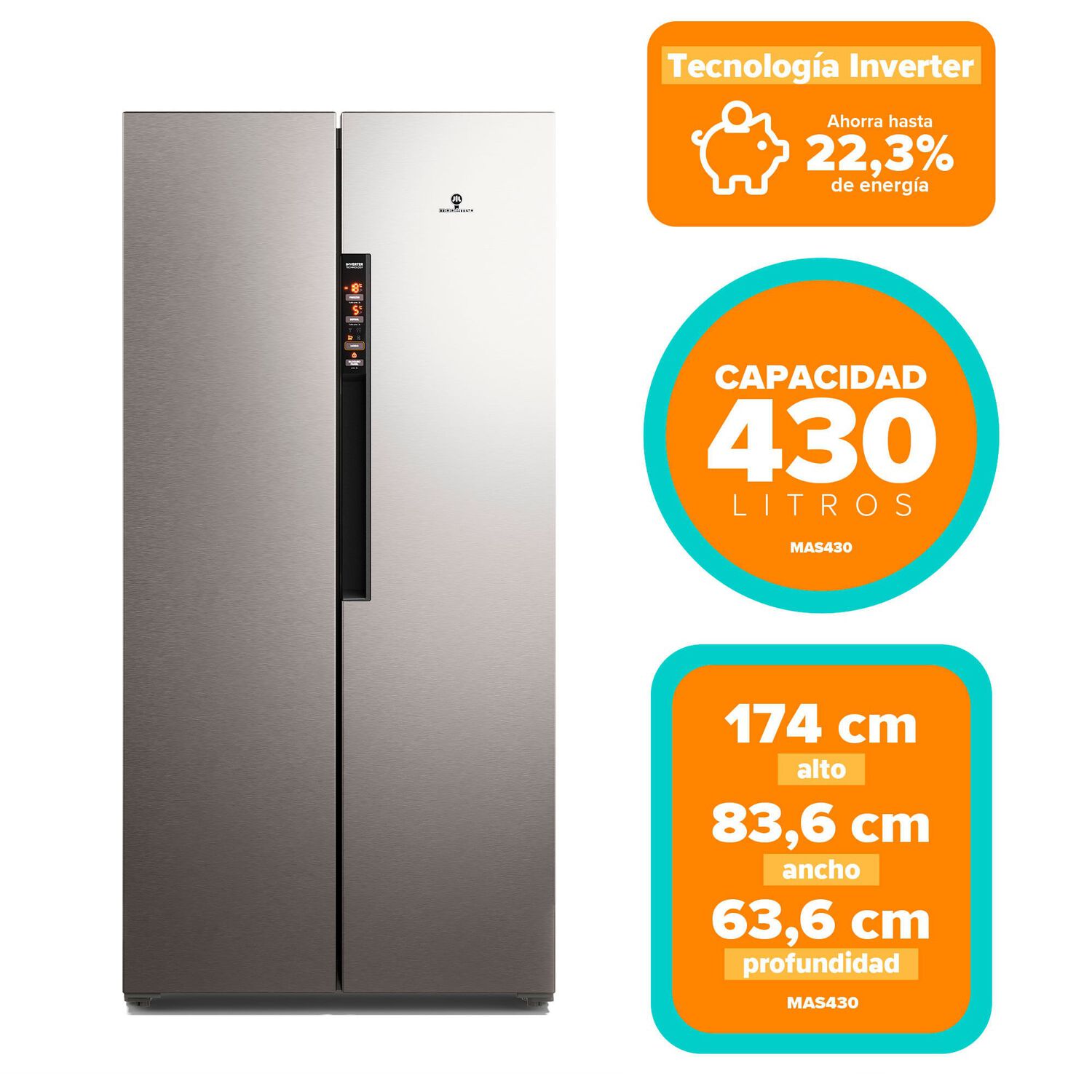 Refrigerador Mademsa 430l No Frost Side By Side Mas430 Inox image number 1.0