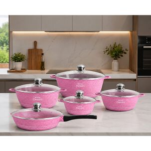 Juego De Ollas 12 Piezas Granito Royal Dessine Color Rosado