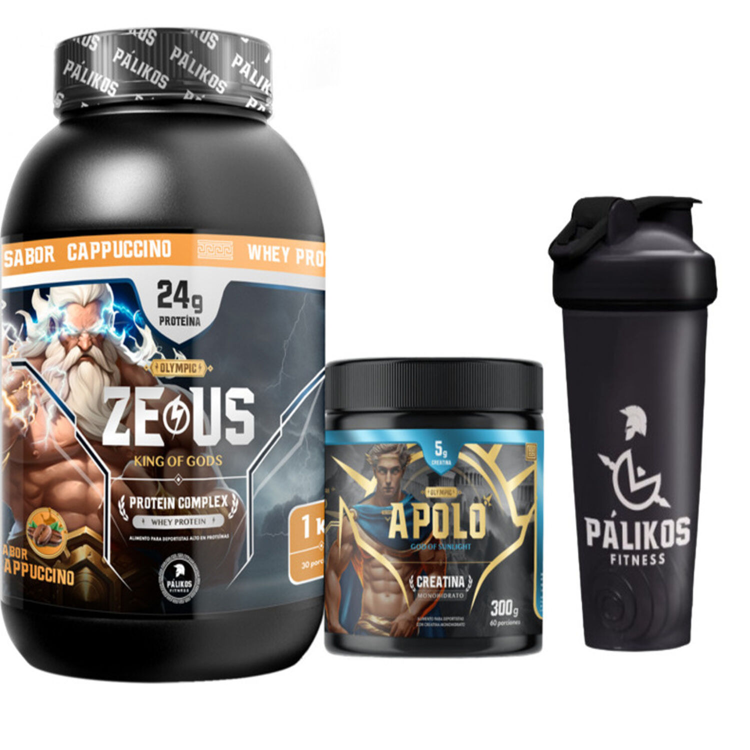Proteina Zeus Complex 1kg (sabor Cappuccino) + Creatina Apolo 300g + Shaker image number 0.0
