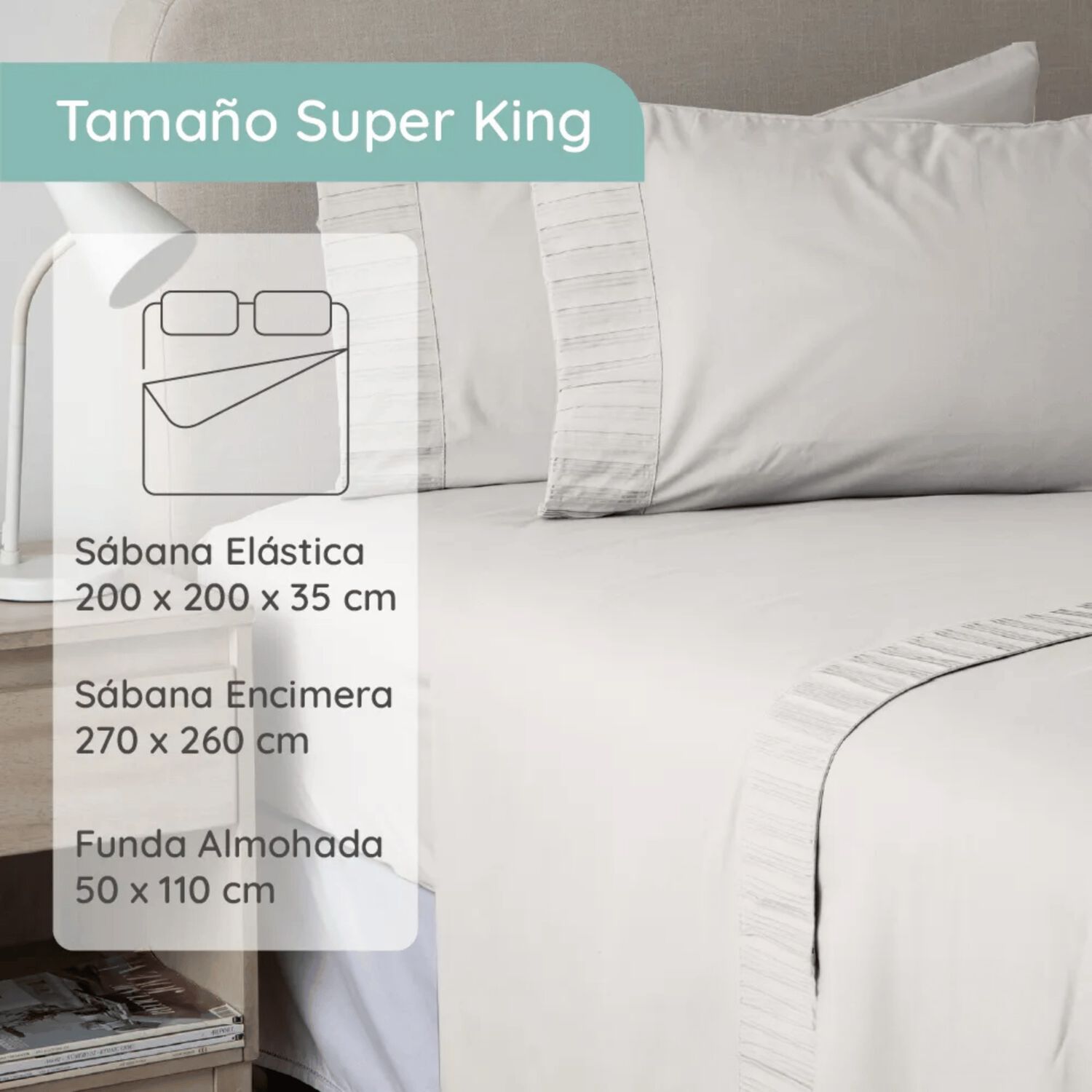 Sabanas Colch&oacute;n Super King Microfibra 300 Hilos Gris Claro image number 4.0