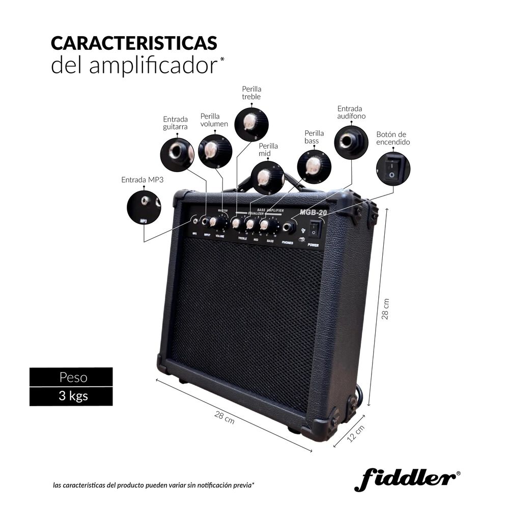 Bajo El&eacute;ctrico Azul Fiddler + Amplificador 20 W image number 3.0