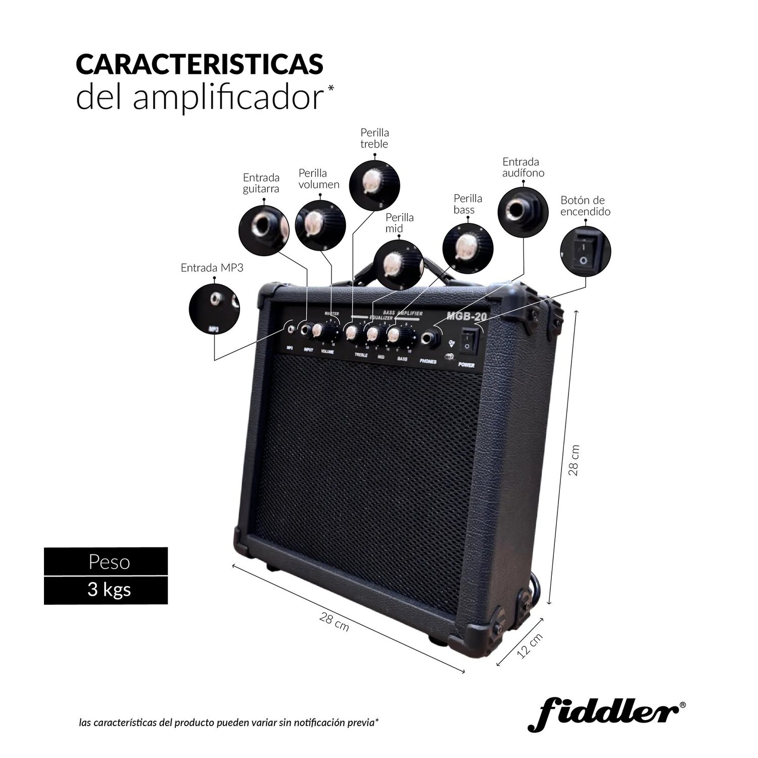 Bajo El&eacute;ctrico Azul Fiddler + Amplificador 20 W image number 3.0