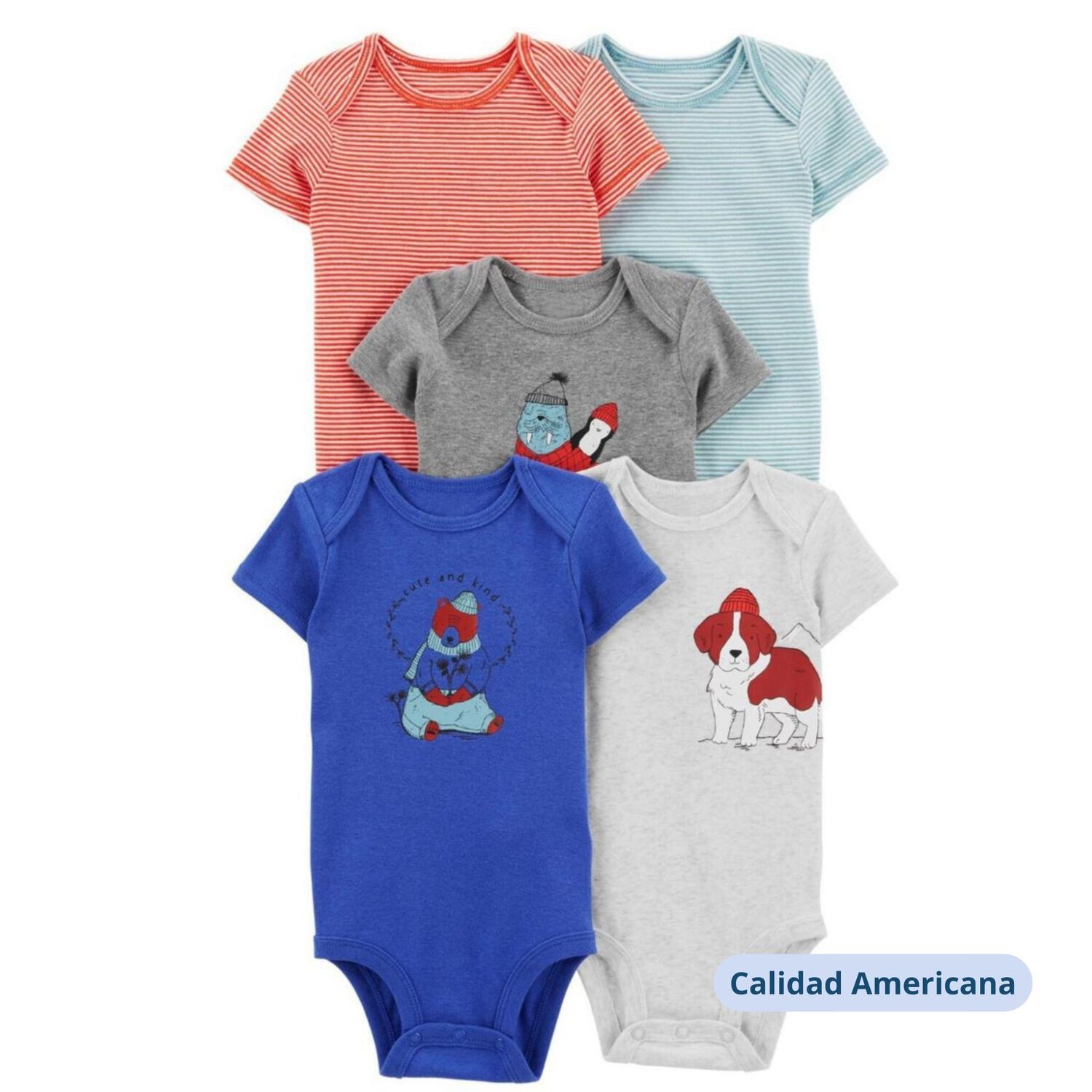 Pack 5 Bodys Ni&ntilde;o Manga Corta Corta Tedmimak 100% Algod&oacute;n Perros Azul image number 3.0