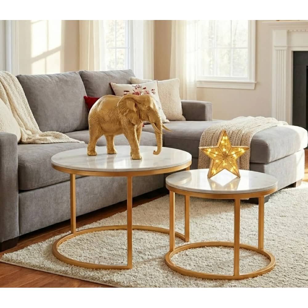 Mesa De Centro Anidada Con Cubierta De Piedra Sinterizada 80 Cm + 60 Cm image number 2.0