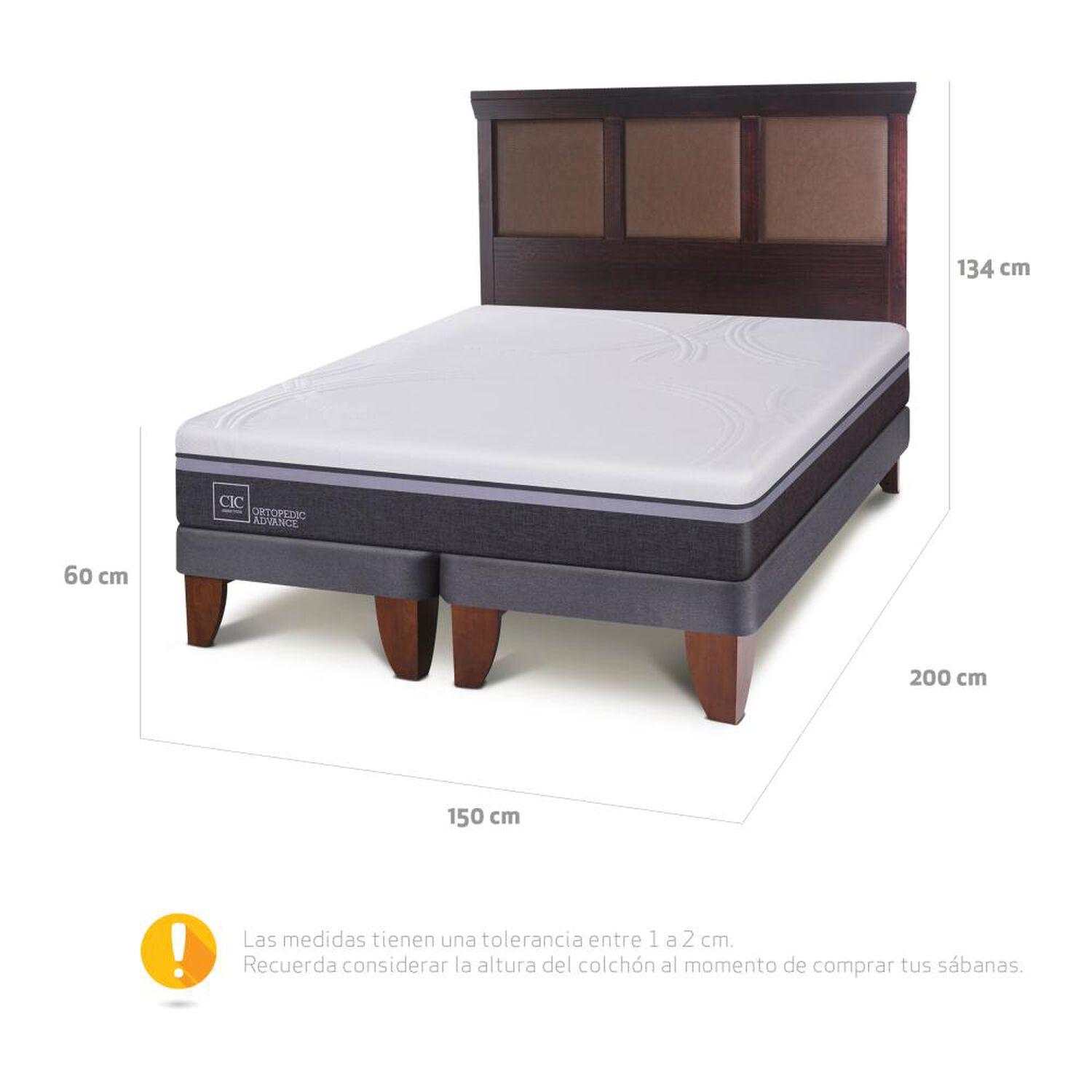 Cama Europea Cic Ortopedic Advance / 2 Plazas / Base Dividida + Respaldo image number 2.0