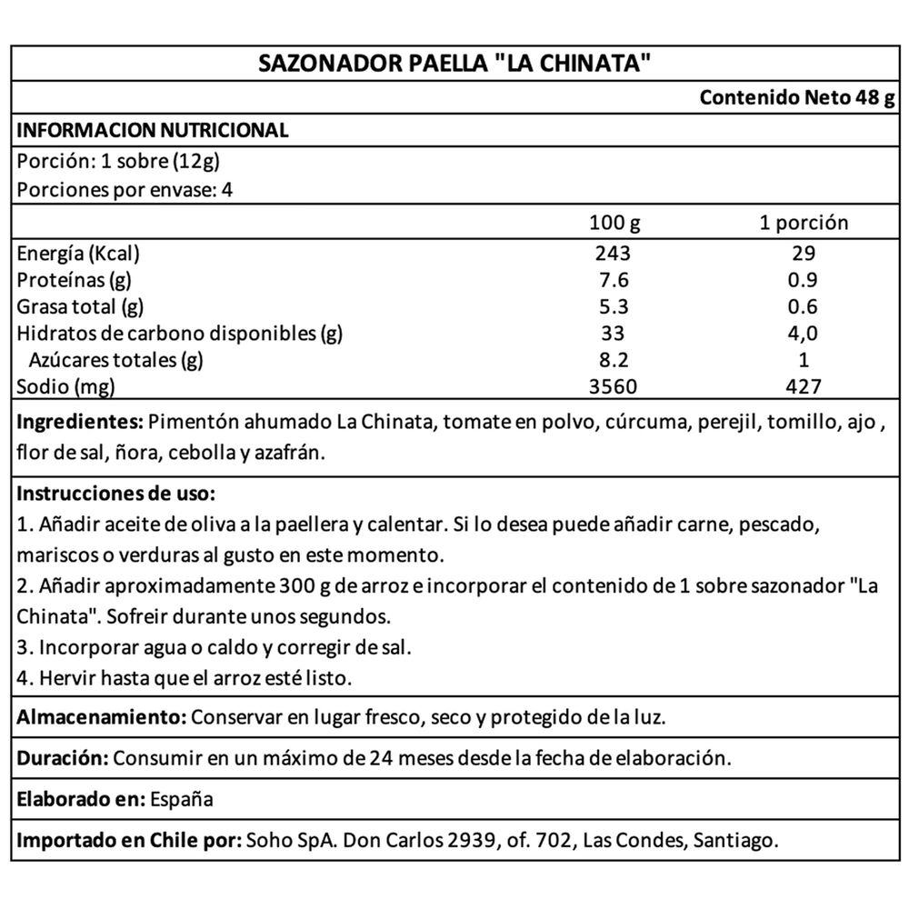 Sazonador Paella La Chinata 1 X 48 Gr image number 4.0