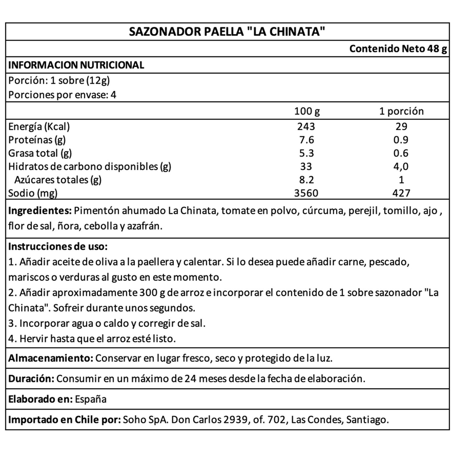 Sazonador Paella La Chinata 1 X 48 Gr image number 4.0