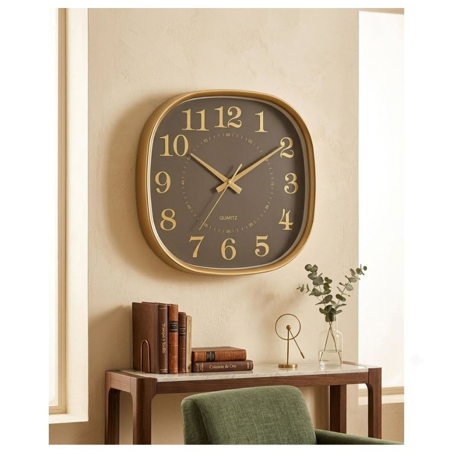 Reloj De Pared Mural Minimalista Cuadrado Anal&oacute;gico Marron image number 1.0