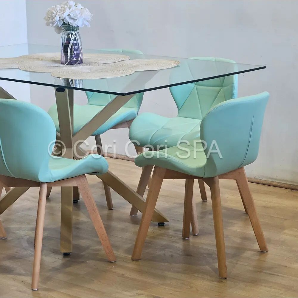 Juego De Comedor Madrid 140x80cms + 6 Sillas Mariposa Ecocuero Wood Menta image number 1.0