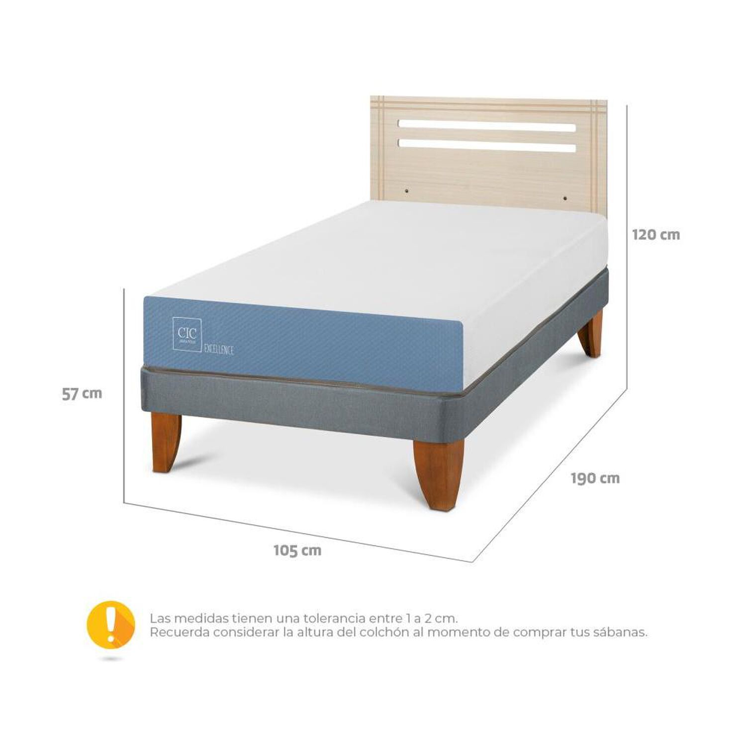 Cama Europea Cic Excellence / 1.5 Plazas / Base Normal + Respaldo image number 3.0