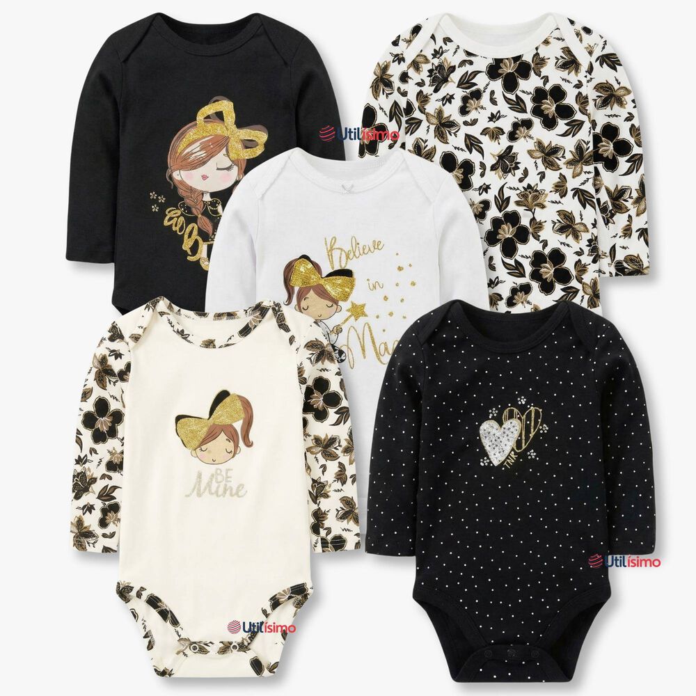 Pack 5 Bodys Manga Larga 100% Algod&oacute;n Beb&eacute; Ni&ntilde;a Golden Magic image number 0.0