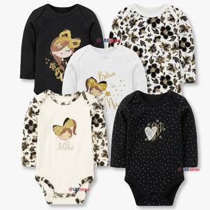 Pack 5 Bodys Manga Larga 100% Algod&oacute;n Beb&eacute; Ni&ntilde;a Golden Magic