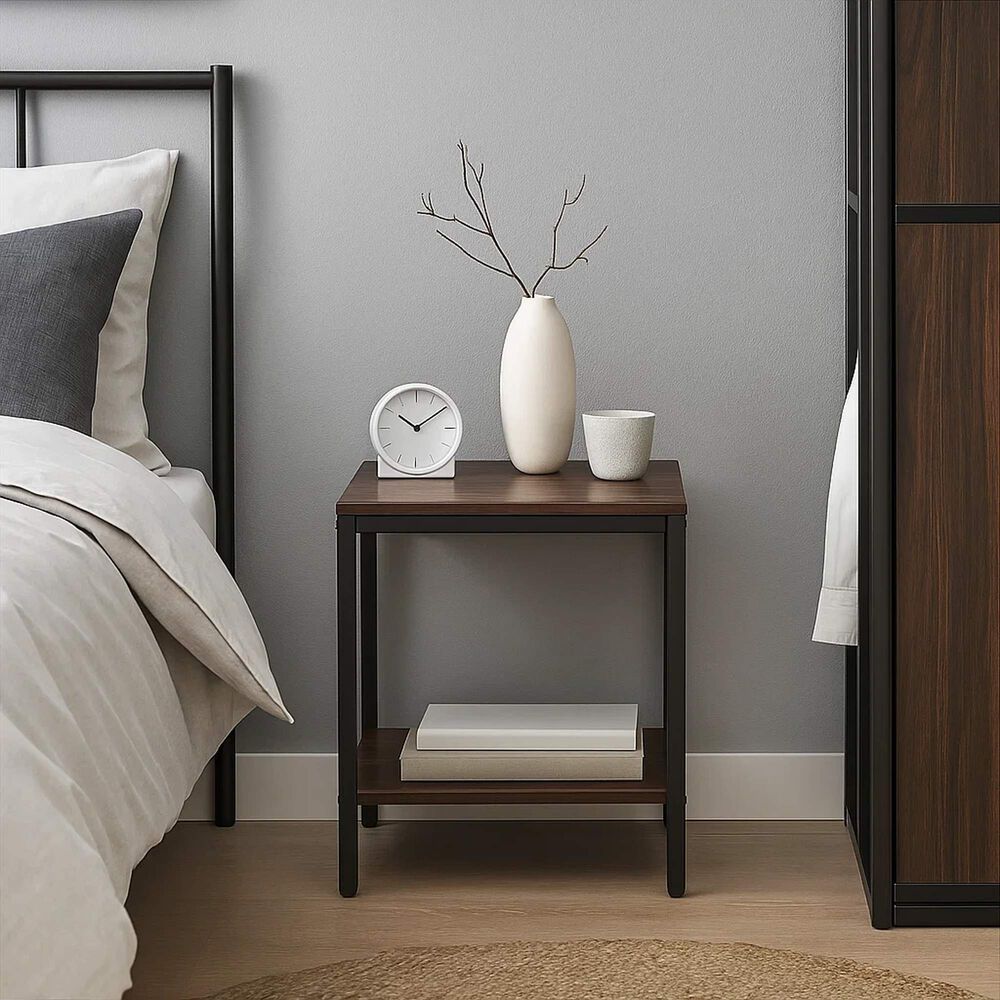 Pack De 2 Veladores Mesa Auxiliar Lateral De 2 Niveles - Madera Oscura Walnut image number 2.0