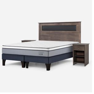 Cama Europea Rosen Indie / 2 Plazas / Base Dividida  + Set Maderas Ferrara Gris