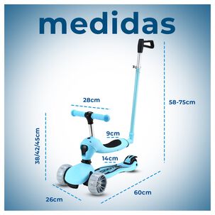 Scooter Monopatín 3 En 1 Con Asiento Y Ruedas Azul