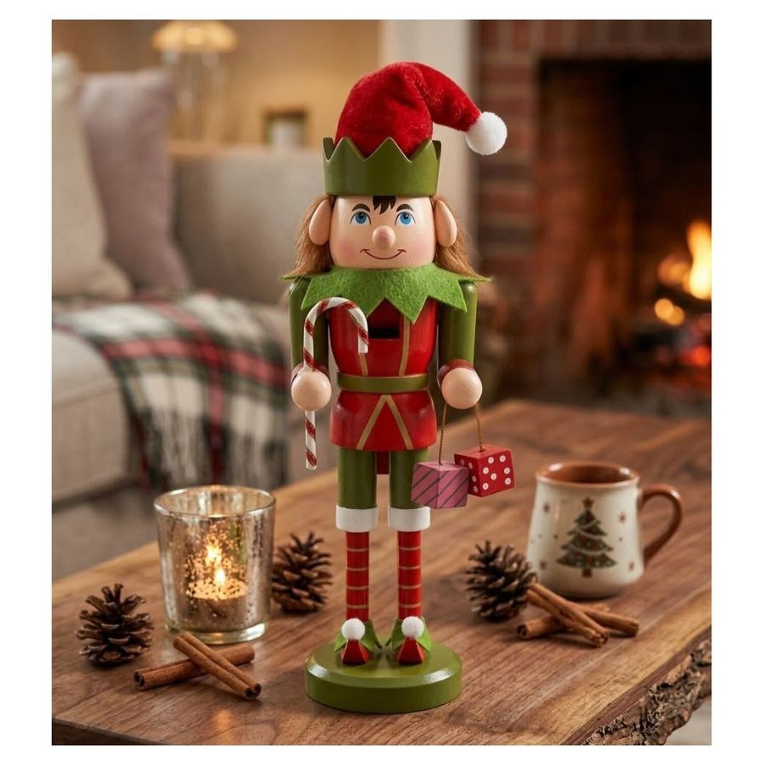 Cascanueces Navide&ntilde;o De Madera Dise&ntilde;o Duende Elfo 25cm image number 1.0