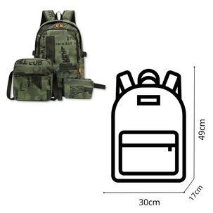 Pack Mochila Lonchera Estuche Grande 49cm Juvenil Y Escolar Dark Green