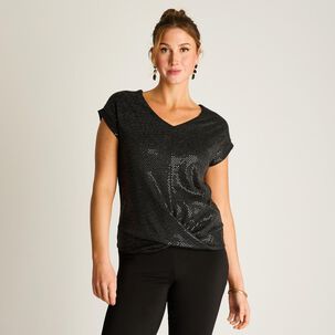 Polera Lentejuela Fantasia Y Lurex Manga Corta Cuello V Mujer Lorenzo Di Pontti