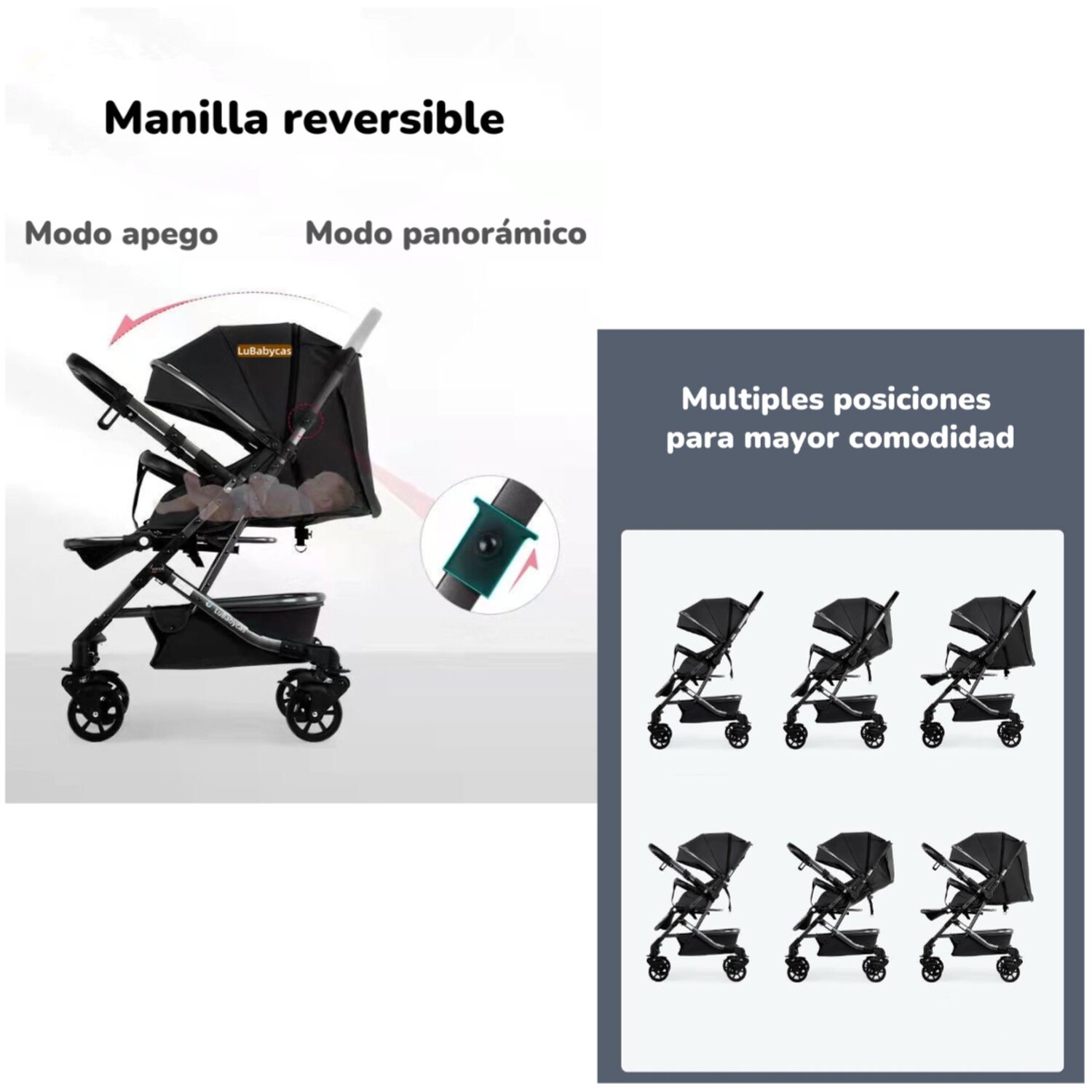 Coche De Paseo Reversible 4 Ruedas 360&deg;space Negro Lubabycas image number 6.0