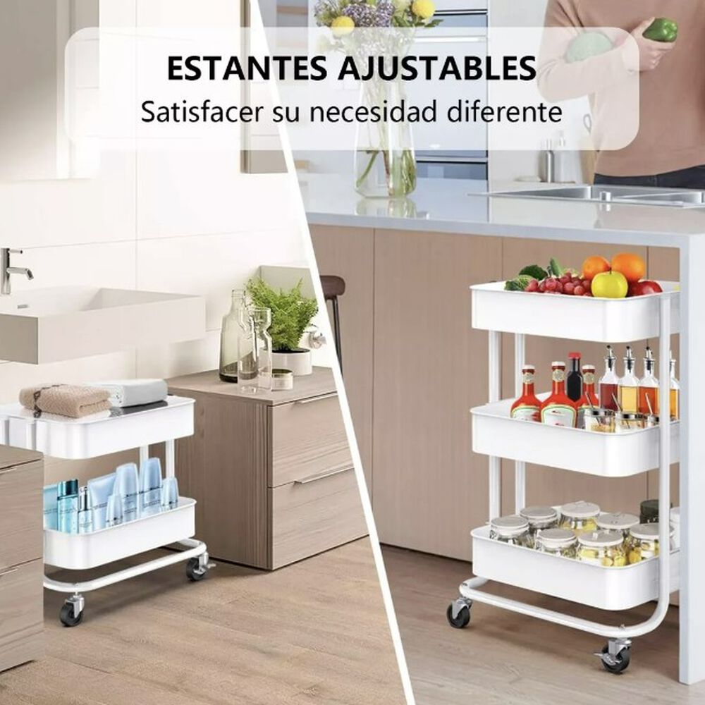 Carro Organizador Mueble Estante De Almacenamiento 3 Nivele Color Blanco image number 1.0