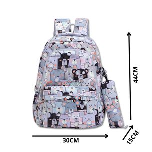 Mochila Escolar 44cm Diseño Estampado Light Gray Bears