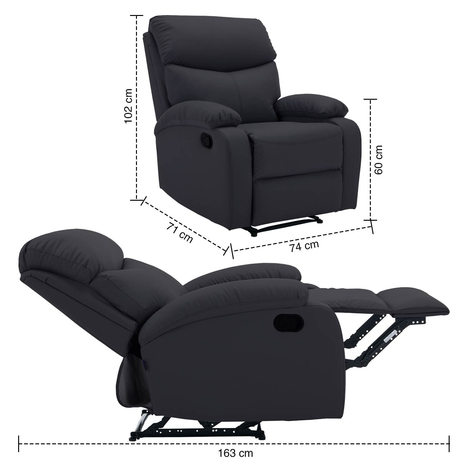 Berger Reclinable Milan Pu Negro image number 2.0