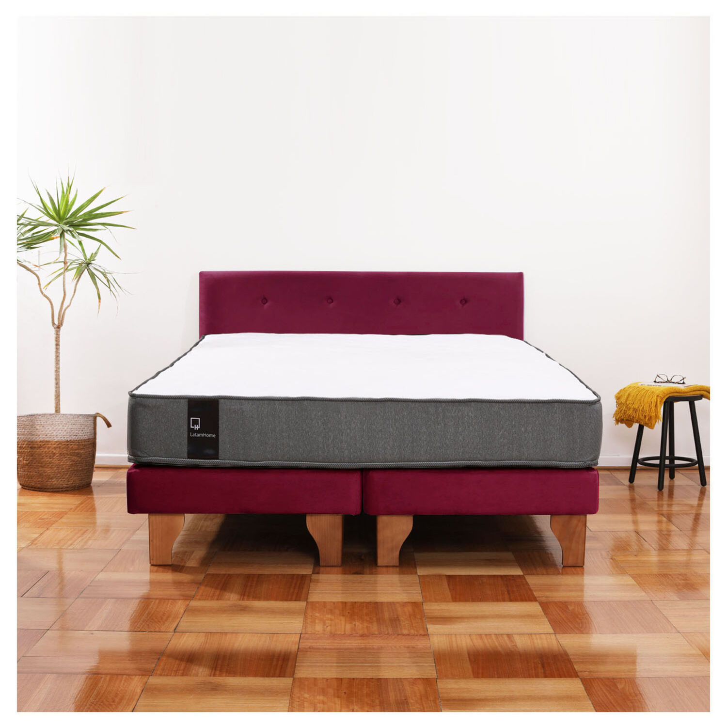 Cama Europea Zen Best Tela Velvet Burdeo 2 Plazas + Respaldo image number 0.0