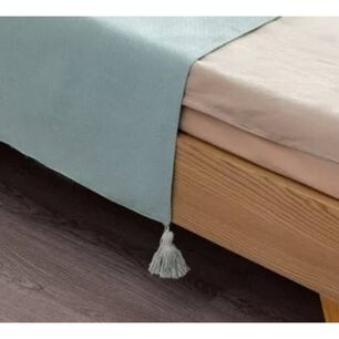 Piecera De Lino Con Pompones Medida 70x210cm King -2 Plazas. Color Aqua