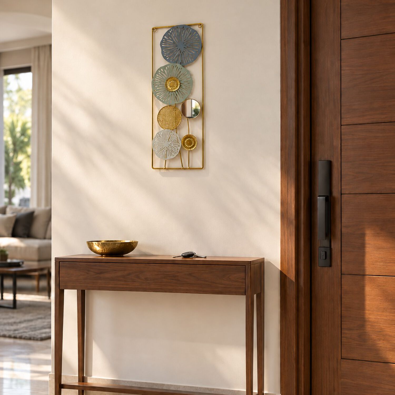 Cuadro Decorativo Rectangular Con Espejos Y Dise&ntilde;o Floral En Dorado image number 1.0