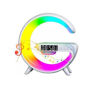 Lampara De Mesa Parlante+reloj+carga Inalambrica+alarma Rgb