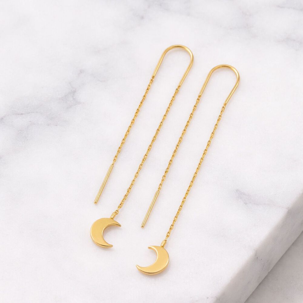 Aros Cadena Luna Oro 18k 3cm Colgantes 1.5gr Mujer Elegantes Regalo image number 3.0
