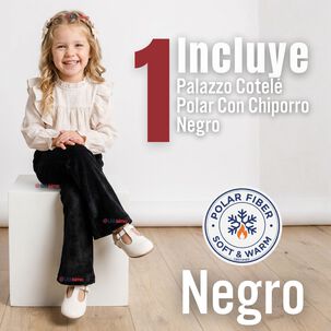 Calza Pantal&oacute;n Palazzo Polar Con Chiporro Ni&ntilde;a Elasticada T&eacute;rmica Negra