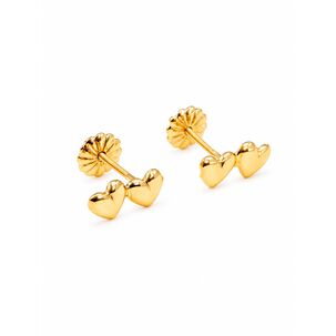 Aros Doble Coraz&oacute;n Oro 18k Atornillados 1.10gr Mujer Ni&ntilde;a Dorado