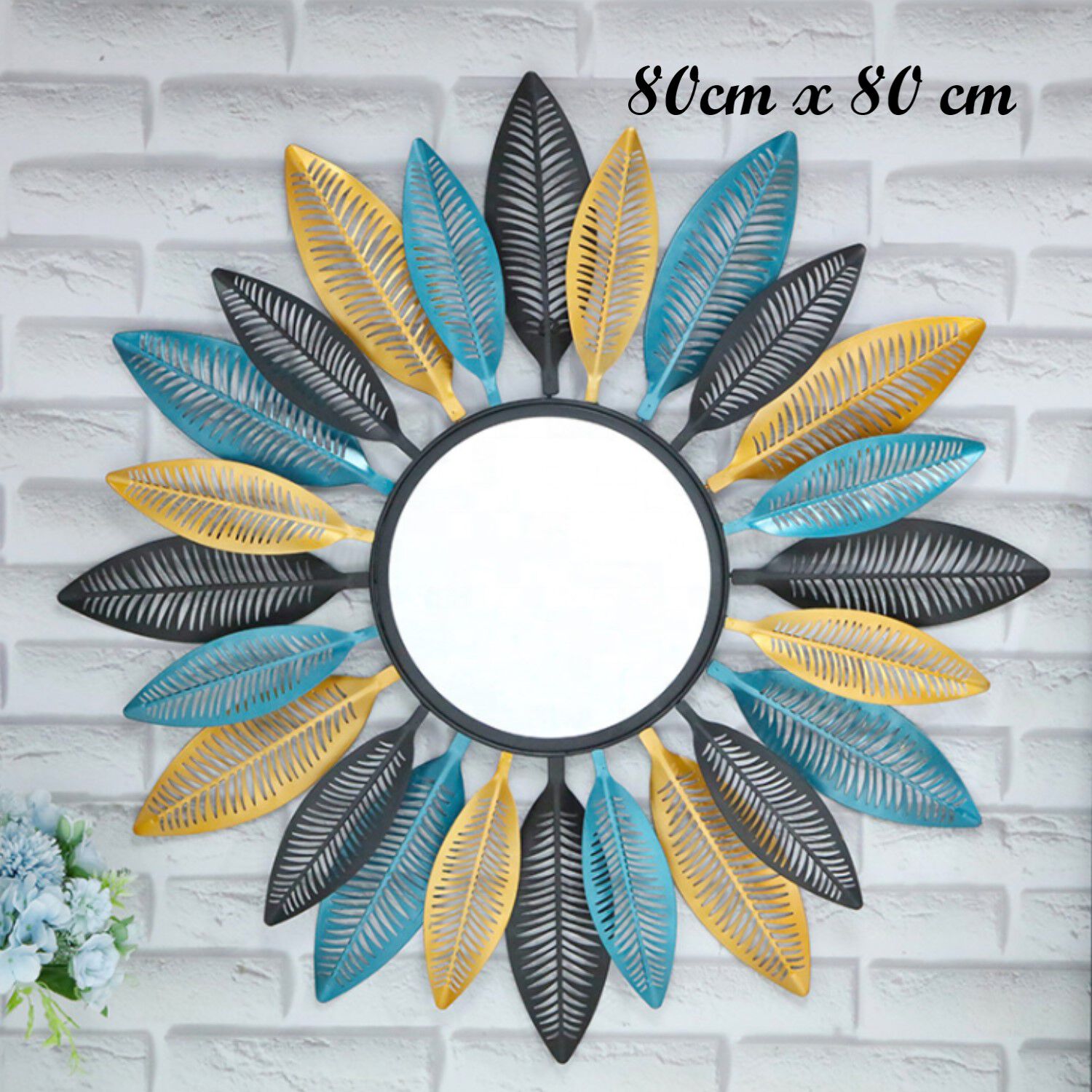 Espejo Deco Mural Boho Modern Plumas De Metal 80 Cm image number 2.0