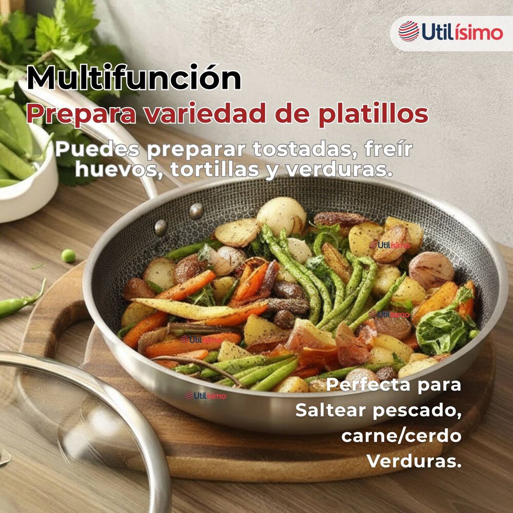 Sartén Acero Inoxidable Antiadherente 24cm Para Cocinar Freír Saltear image number 6.0