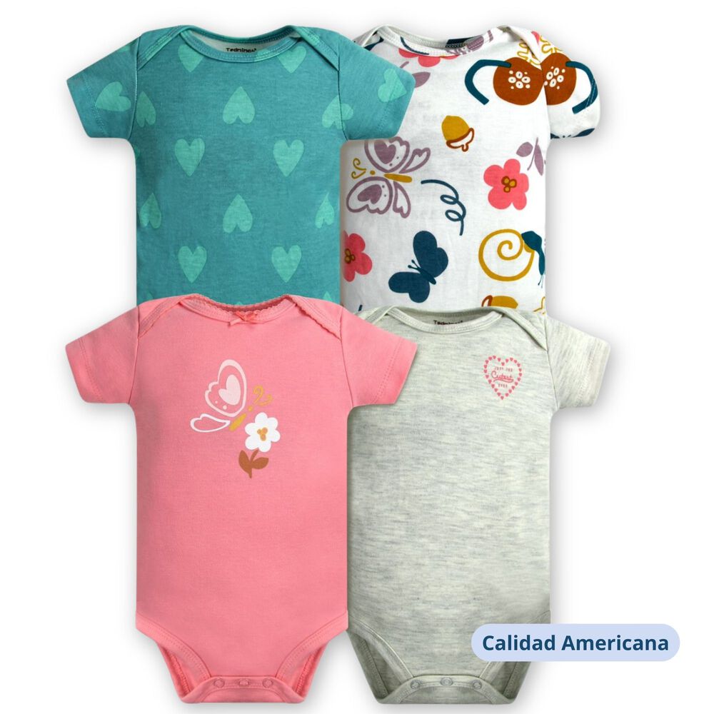 Pack 4 Bodys Niña Manga Corta Tedmimak 100% Algodón Mariposas Rosa image number 3.0