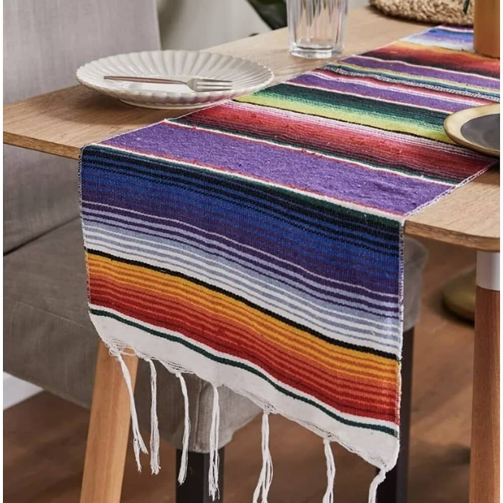 Camino De Mesa Con Borlas De Mantel Estilo Mexicano image number 2.0