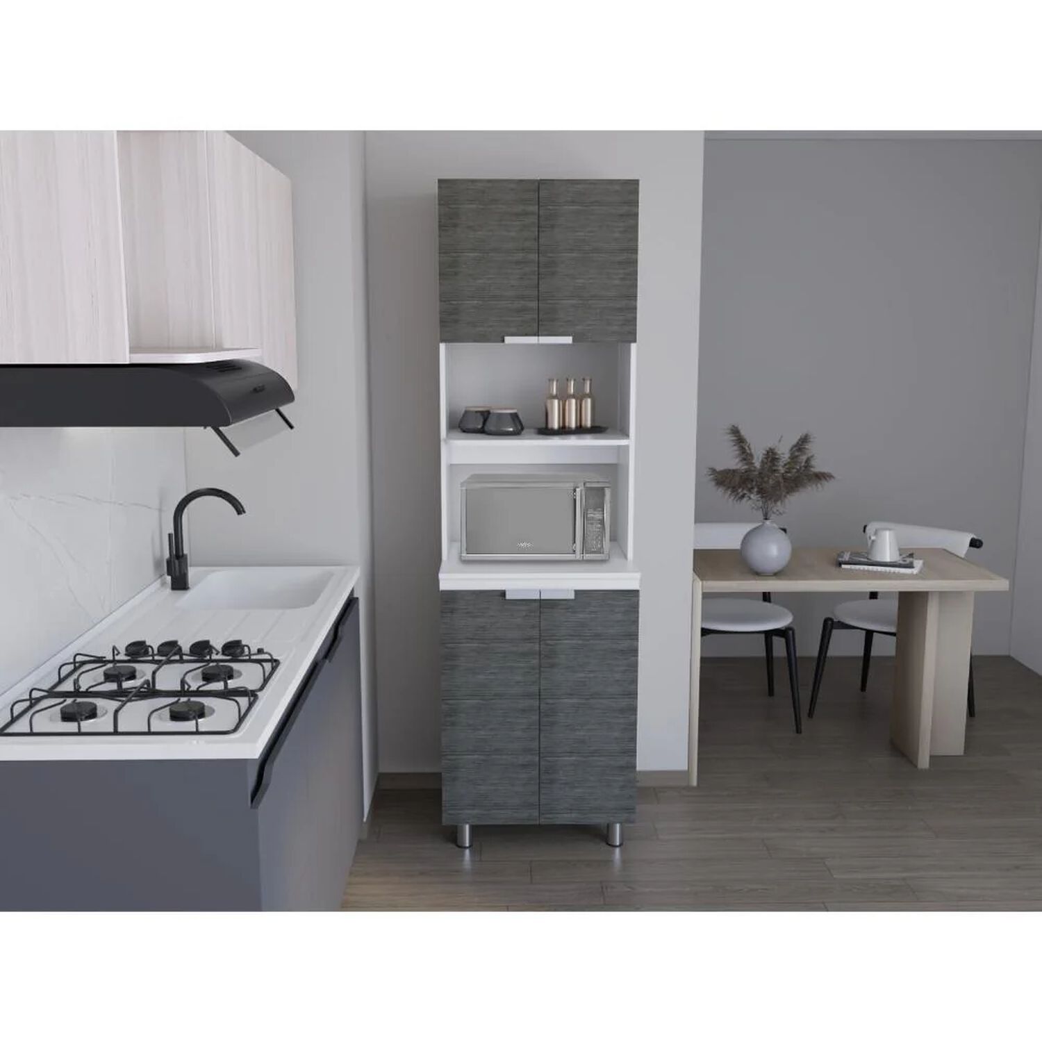 Mueble Microondas 4 Puertas Fm-005g Gris Y Blanco image number 4.0